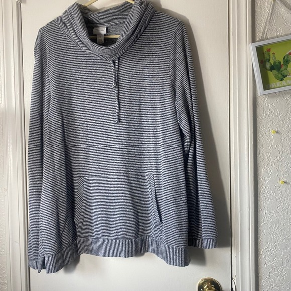 Weekends by Chico's Striped Cowl Neck Pullover Top Women's Size 2 Relaxed - Picture 1 of 6